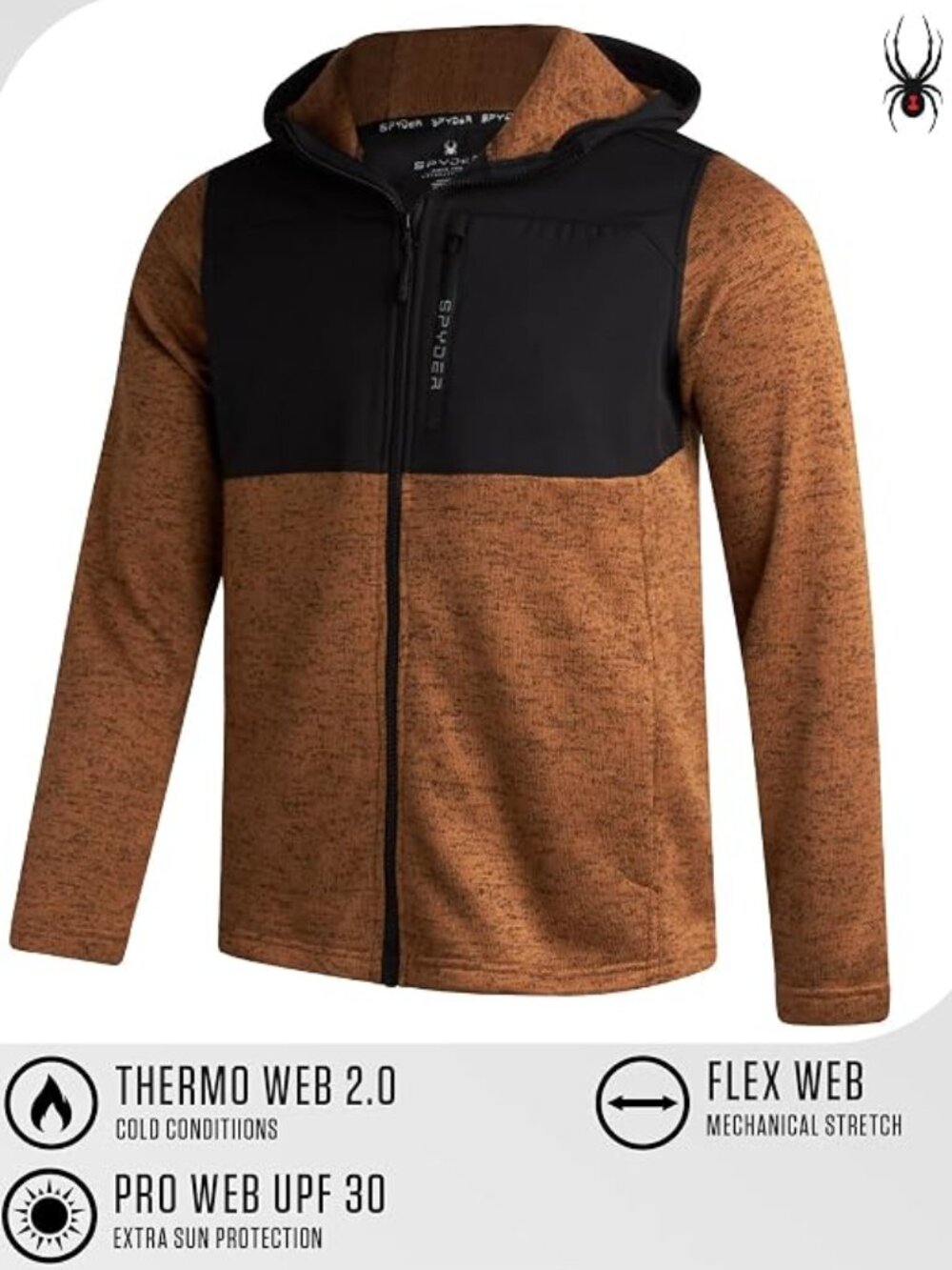 Spyder Men's Full Zip Fleece Hooded Jacket Performance Hiking Outdoor L, 23" PTP - Picture 4 of 16